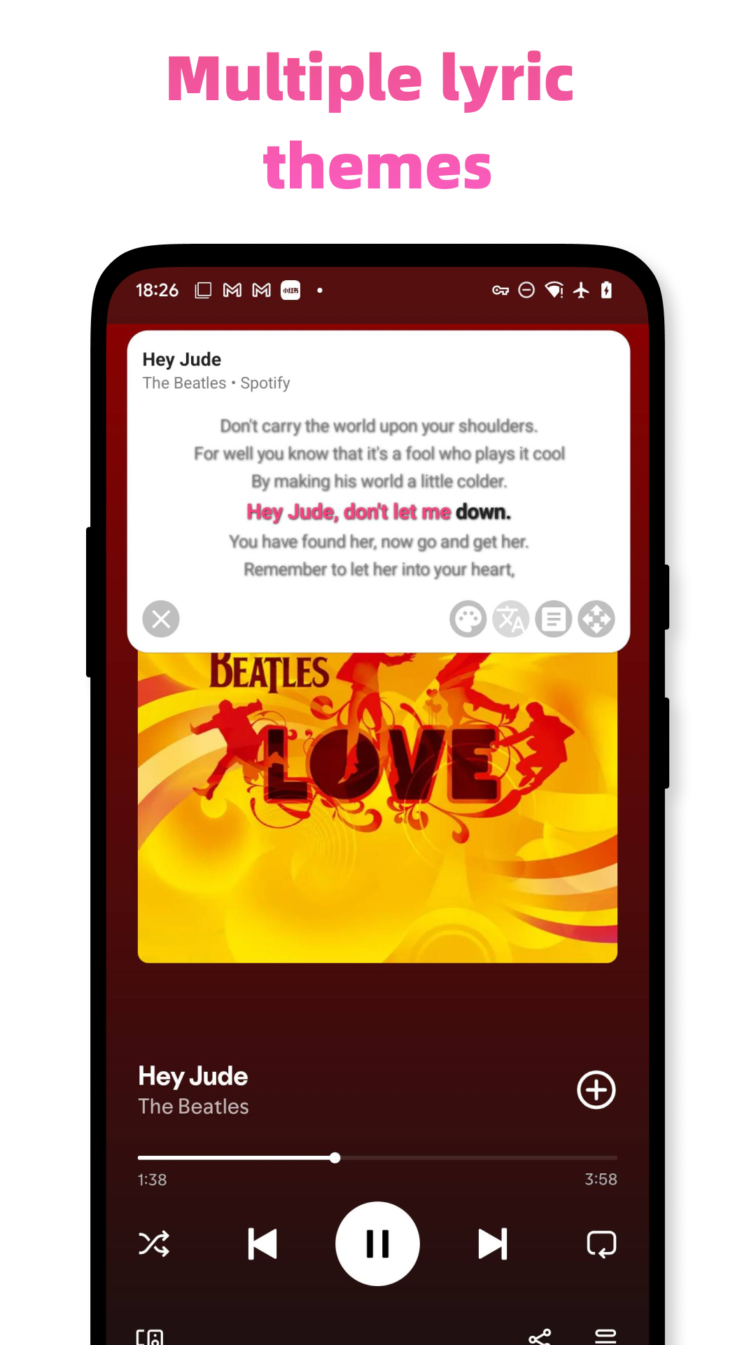 Floating Lyrics screenshot 2 - Floating lyrics App for Spotify&YouTube Music player realtime sync,dynamic-Lyrics app